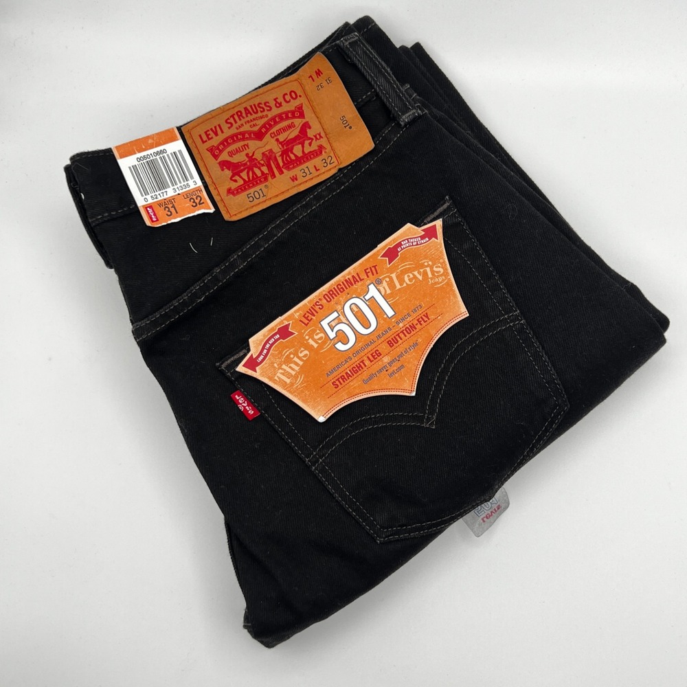Vintage Levis 501 Jeans Mens 31x32 Fit Black Straight Leg Button Fly‎ NEW